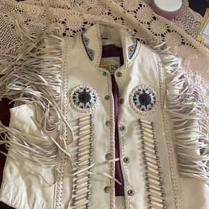 Leather beaded leather riding vest